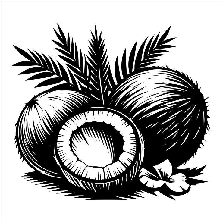 Vector vector de silueta de nuez de coco fresco vector de silhoueta de color negro con fondo blanco aislado