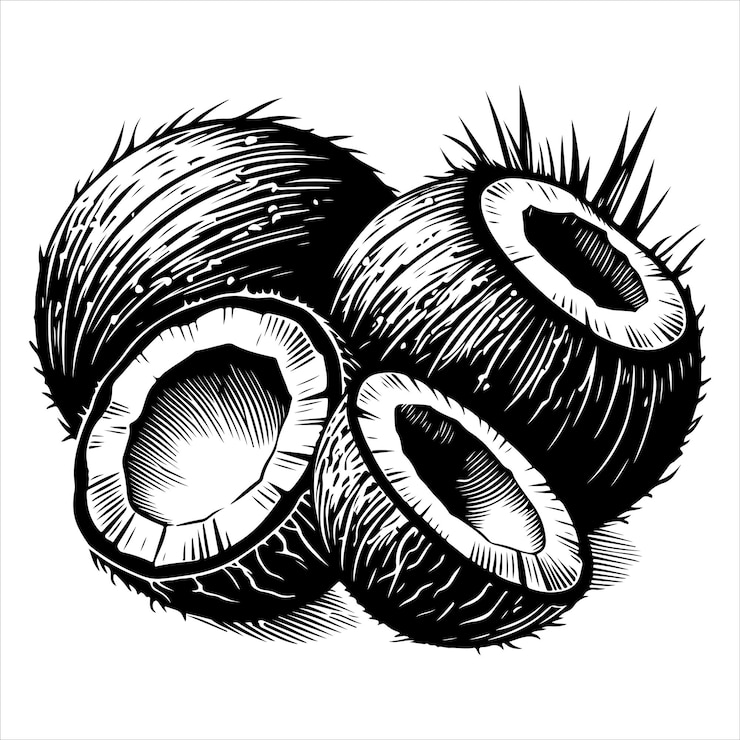 Vector vector de silueta de nuez de coco fresco vector de silhoueta de color negro con fondo blanco aislado