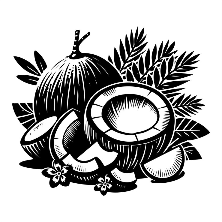Vector vector de silueta de nuez de coco fresco vector de silhoueta de color negro con fondo blanco aislado