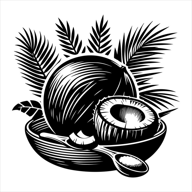 Vector vector de silueta de nuez de coco fresco vector de silhoueta de color negro con fondo blanco aislado