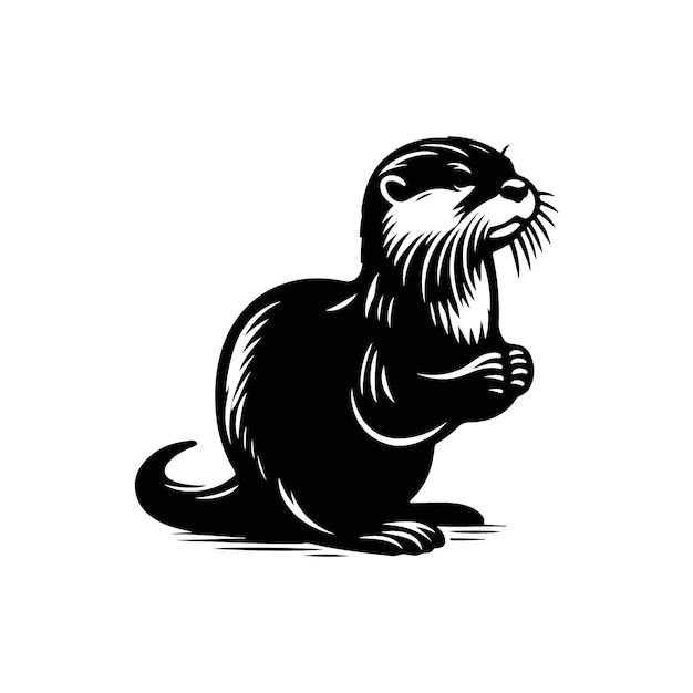 Un vector de silueta de nutria aislado sobre fondo blanco