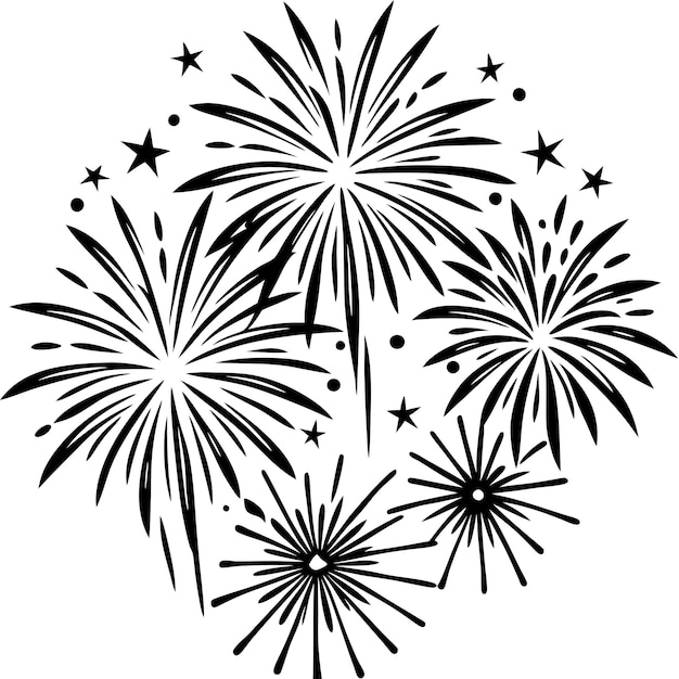 Vector de silueta de las páginas de colorear del contorno de los fuegos artificiales