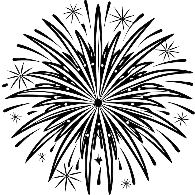 Vector de silueta de las páginas de colorear del contorno de los fuegos artificiales