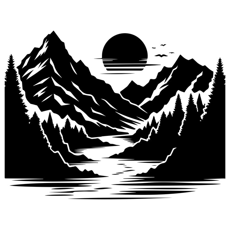 vector de silueta del paisaje de montaña