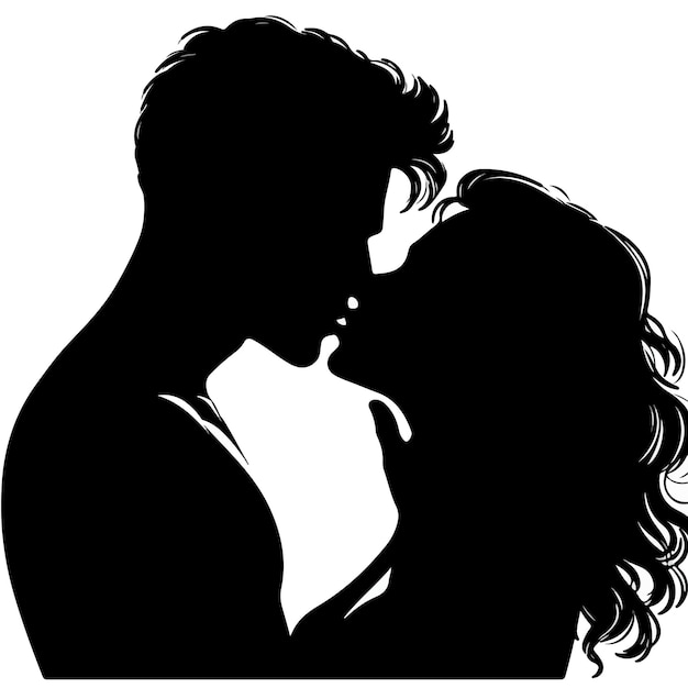 Vector de silueta de una pareja besándose sobre un fondo blanco