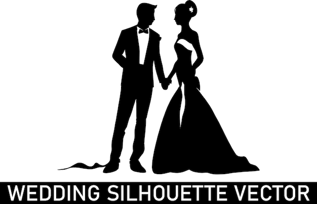 Vector de silueta de la pareja de bodas Silueta romántica de la bodas Clipart de la silueta de las bodas