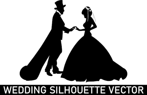 Vector de silueta de la pareja de bodas Silueta romántica de la bodas Clipart de la silueta de las bodas