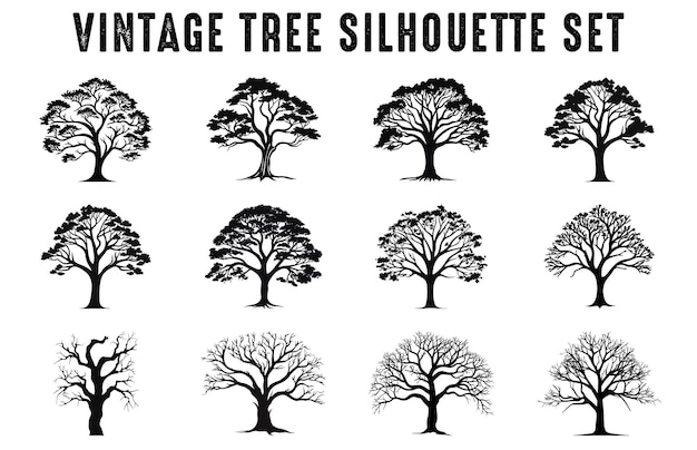 Vector de silueta de pinos de bosque vintage Conjunto de paquete de pinos de bosque de silueta de árbol de pino