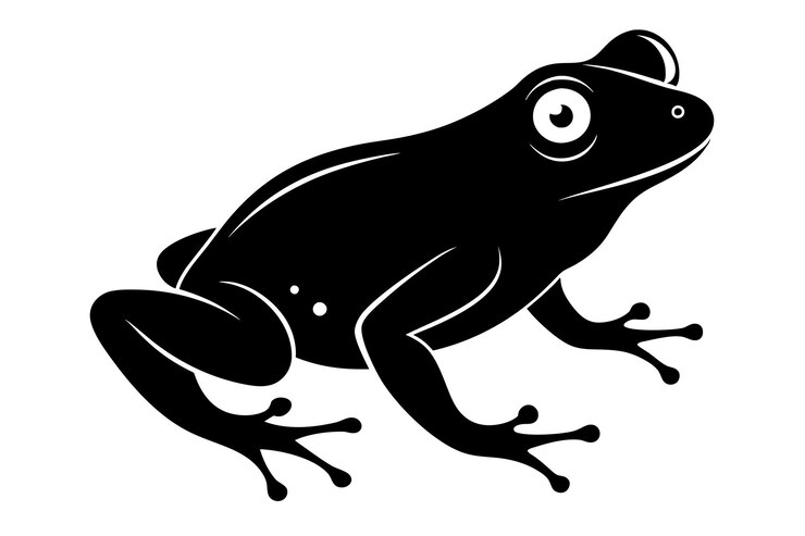 Vector vector de silueta de rana negra en el diseño de animales de dibujos animados en el suelo