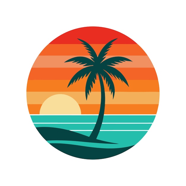 Vector de silueta de surf de playa diseño de olas oceánicas retro con tabla de surf amp Sunset minimalista costera