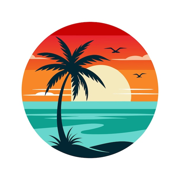 Vector de silueta de surf de playa diseño de olas oceánicas retro con tabla de surf amp Sunset minimalista costera