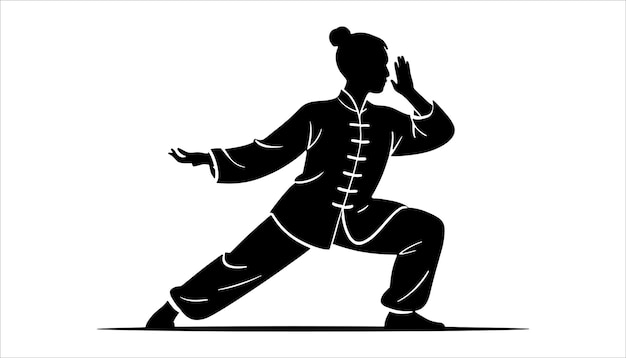 Vector de silueta de Tai Chi femenino Pose de artes marciales chinas tradicionales