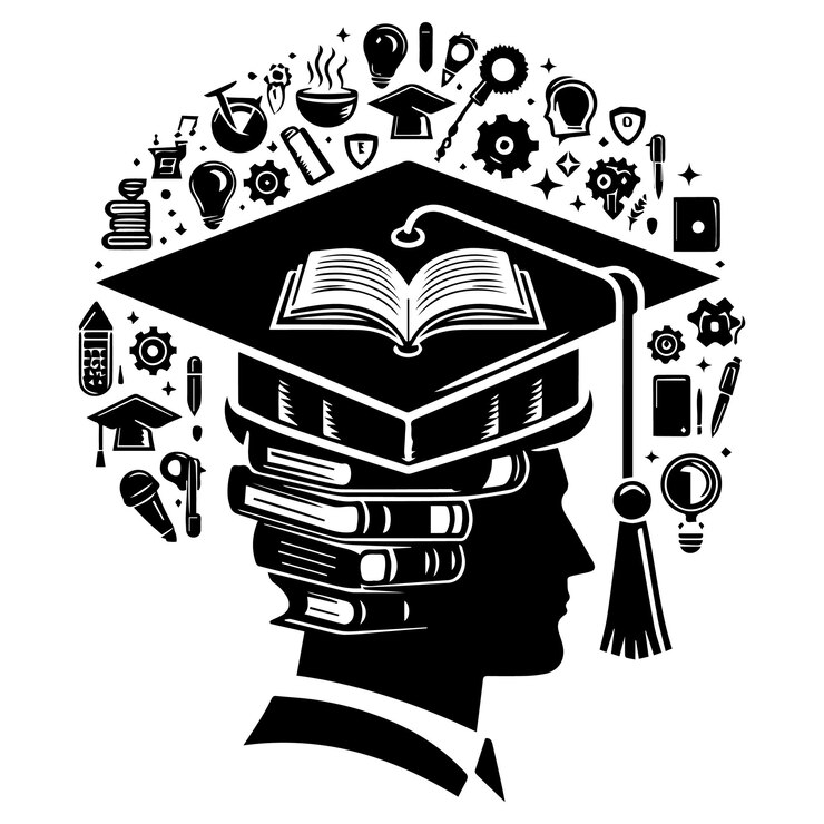 Vector de silueta de la tapa de graduación en negro