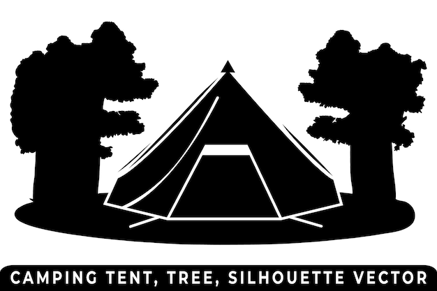 Vector de silueta de tienda de campaña vector de tienda y árbol vector de silueta de camping vector de aventura al aire libre