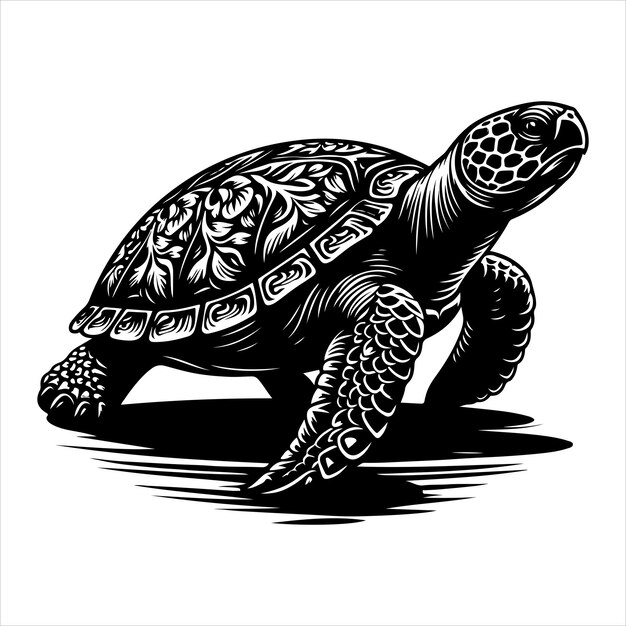 Vector de silueta de una tortuga de pie sobre un fondo blanco