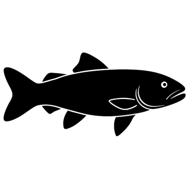 Vector de silueta de trucha pescado de trucha ilustración negra pura y fondo blanco cortado en línea