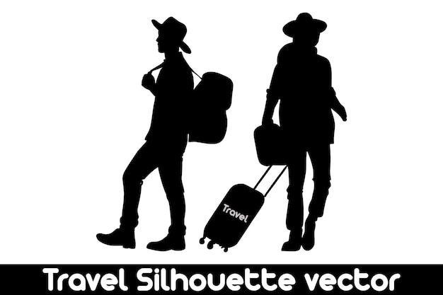 Vector de silueta de viaje con maletas en fondo blanco Silueta de vacaciones Concepto de viaje