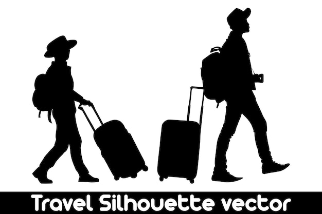 Vector de silueta de viaje con maletas en fondo blanco Silueta de vacaciones Concepto de viaje