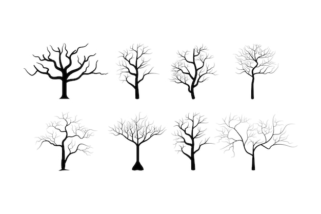 Vector de siluetas de árboles muertos Imagen de ilustración de bosque de árboles espeluznantes negros moribundos