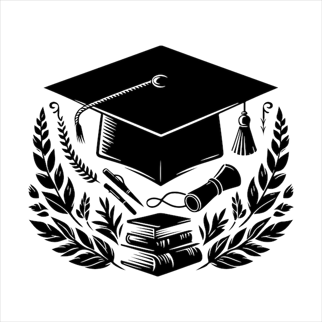 Vector de siluetas de gorras de graduación Símbolo de gorra de educación Ilustración vectorial de diseño plano
