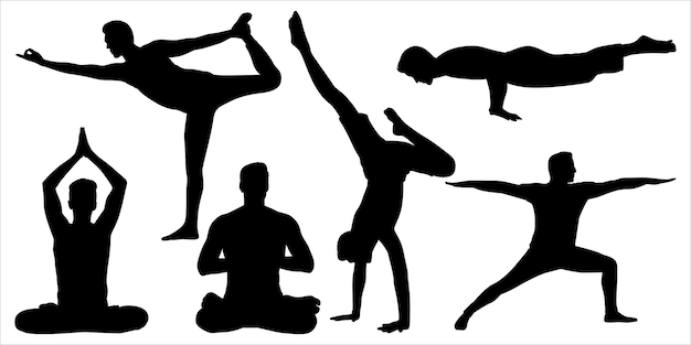 Vector de siluetas de hombre haciendo yoga o yoga hombre