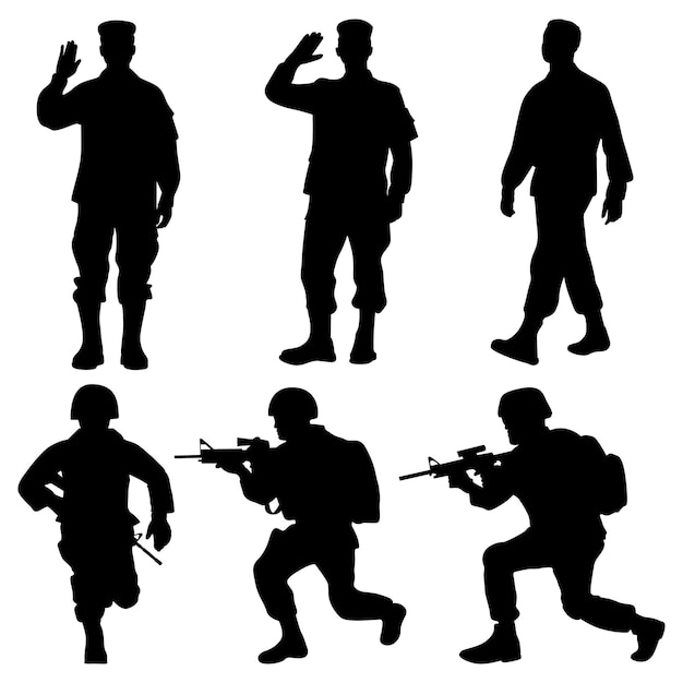 Vector de siluetas de soldado militar o del ejército