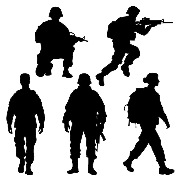 Vector de siluetas de soldado militar o del ejército