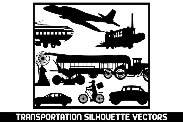 Vector de siluetas de transporte Ilustración vectorial de transporte Vectores de silueta de vehículo Coche