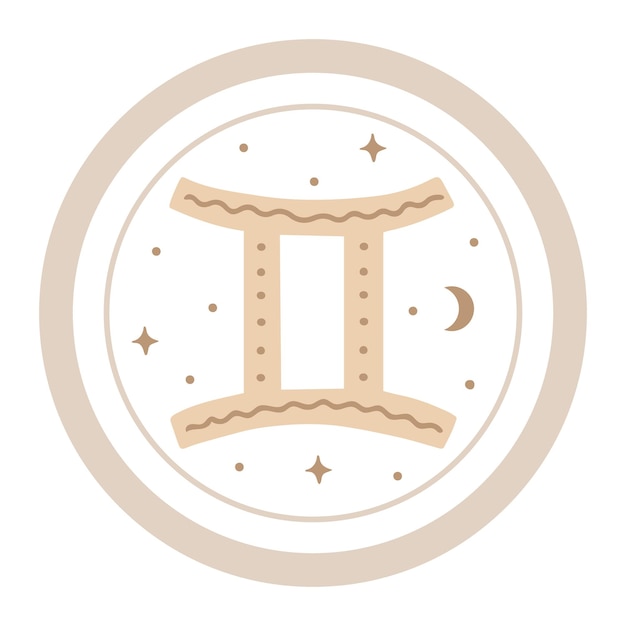 Vector de símbolo del zodiaco Géminis, signo del horóscopo dibujado a mano. Icono astrológico decorado