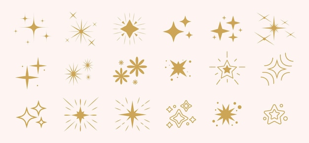 Vector de símbolos de chispas amarillas Conjunto de l estrellas vectoriales icono de chispas Decoración de fuegos artificiales brillantes centelleo flash brillante efecto de luz brillante estrellas y ráfagas colección