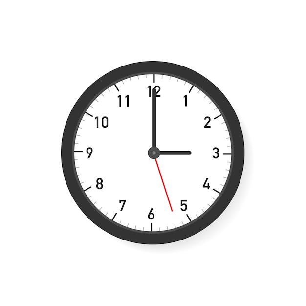 Vector simple clásico blanco y negro redondo reloj de pared.