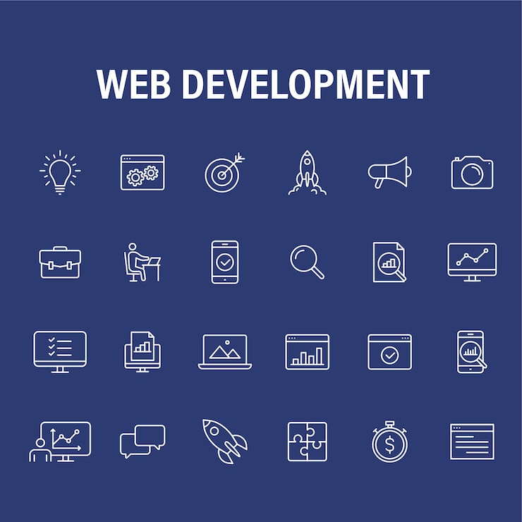 Vector simple conjunto de diseño web y desarrollo de iconos de línea para el sitio web