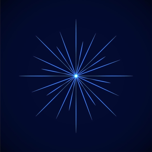 Vector simple llamarada azul cristalina o estrella, sobre fondo azul.