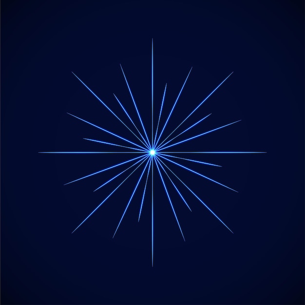 Vector simple llamarada azul cristalina o estrella, sobre fondo azul.