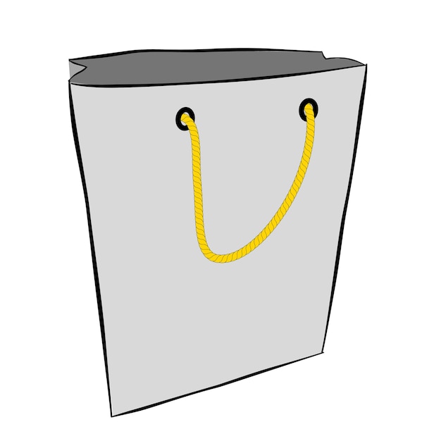 Vector simple mano dibujar boceto de bolsa de papel con cuerda amarilla, aislado sobre fondo