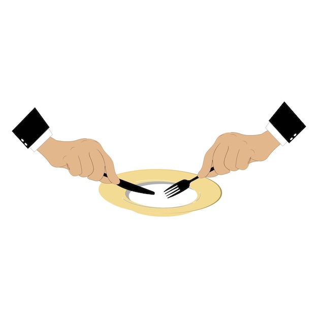 Vector simple de manos sosteniendo cubiertos en un plato vacío