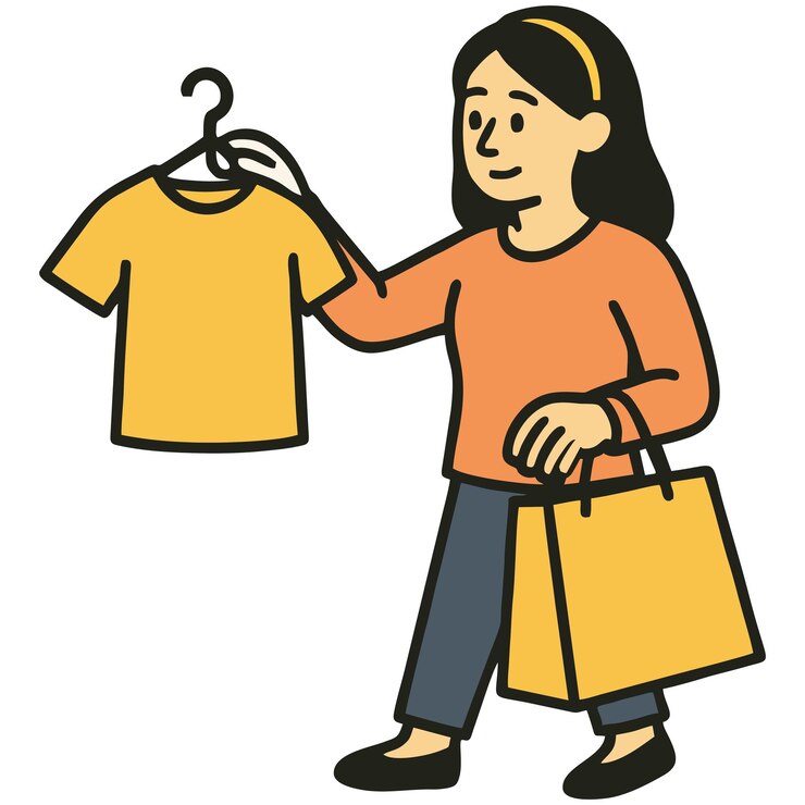 Vector vector simple de una mujer de compras