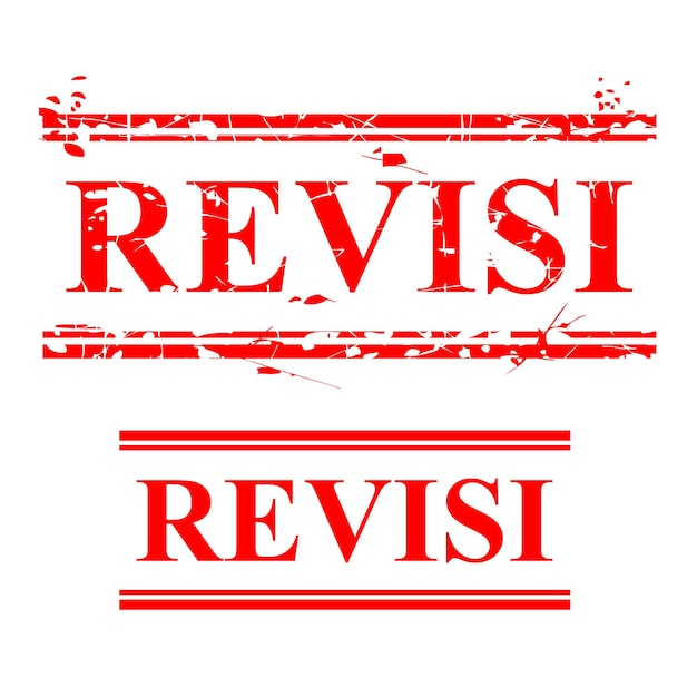 Vector simple, sello de goma de grunge rojo rectángulo, revisión, revisión en idioma indonesia, aislado en blanco
