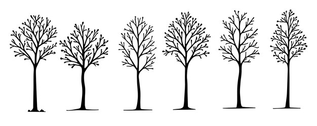 Vector simple de silueta de un conjunto de filas de árboles altos