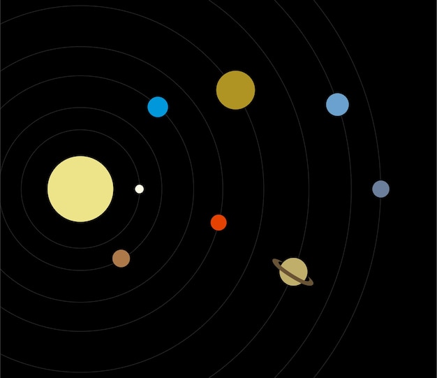 Vector del sistema solar los nueve planetas sobre fondo negro