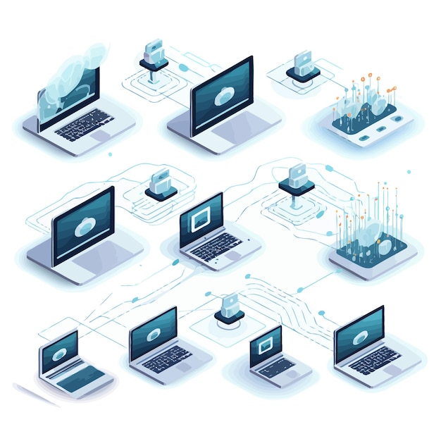 Vector vector de sitio web_datos_transferencia_icono_configurado_con_portátiles