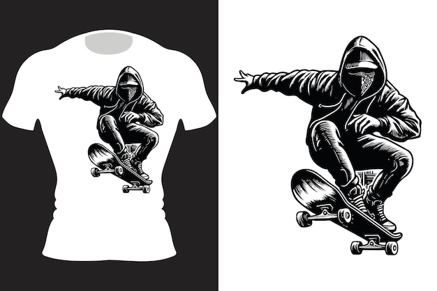 Vector skateboard rider diseño de camiseta de ilustración en blanco y negro Generative Ai