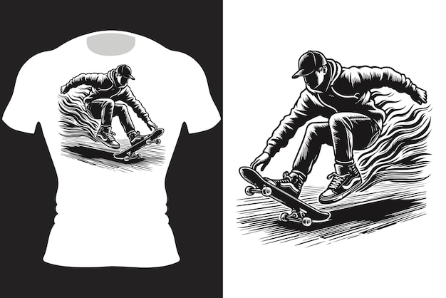 Vector skateboard rider diseño de camiseta de ilustración en blanco y negro Generative Ai