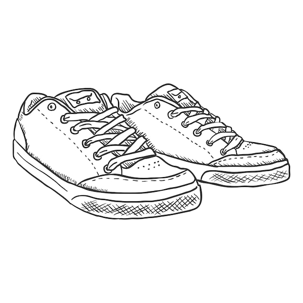 Vector Sketch Ilustración Par de zapatos de patinadores sobre fondo blanco