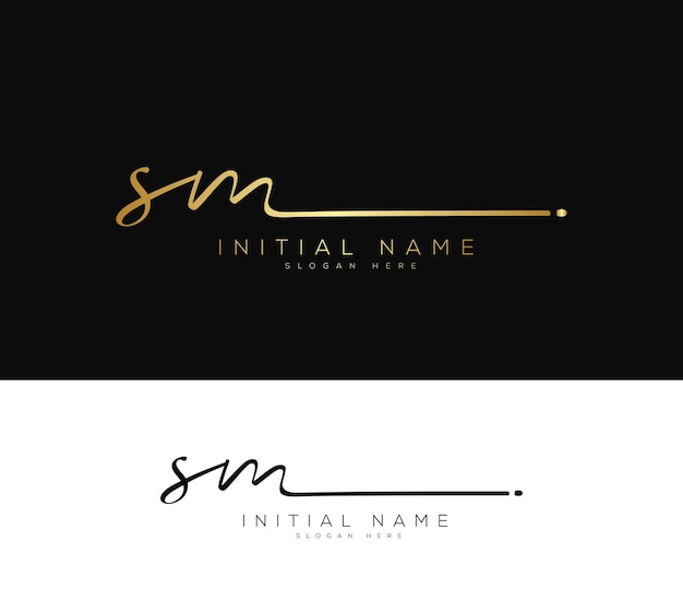 Vector sm s m letra inicial escritura a mano y logotipo de la firma
