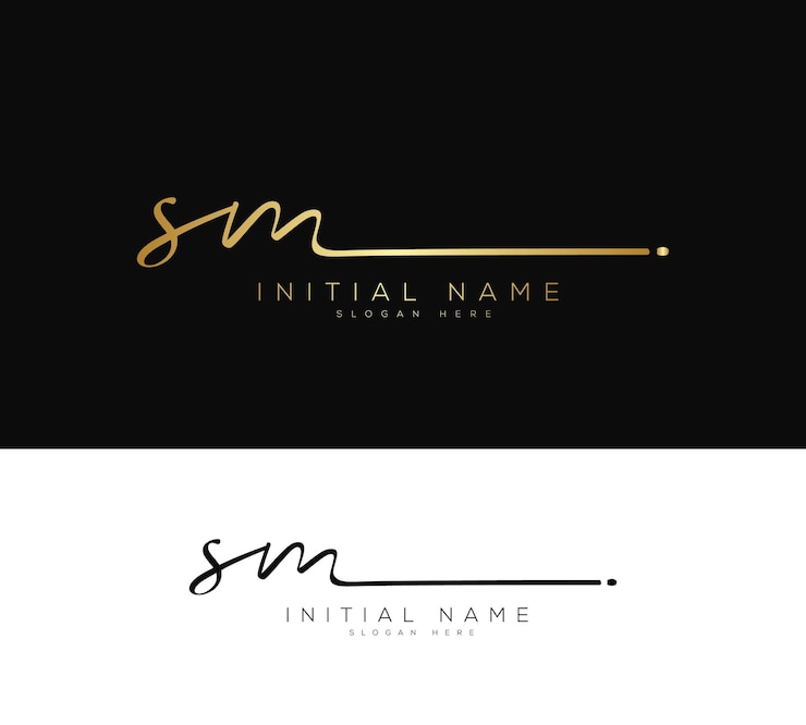 Vector vector sm s m letra inicial escritura a mano y logotipo de la firma