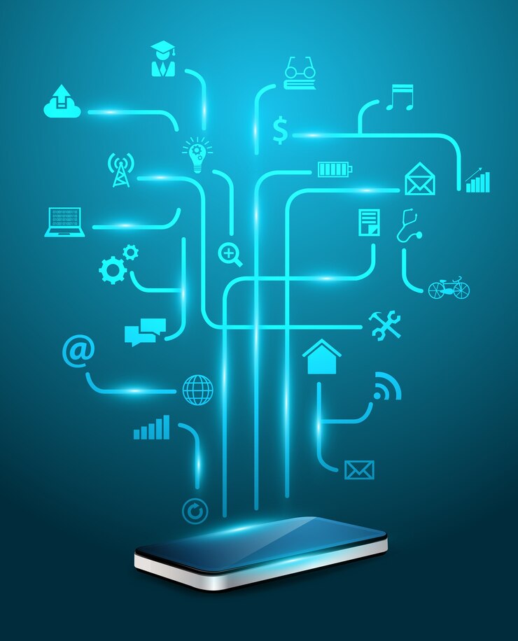 Vector vector smartphone con nube de iconos de aplicaciones