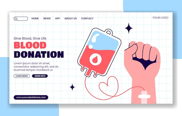 Vector Social Media Landing Page para el Día de la Donación de Sangre en diseño plano