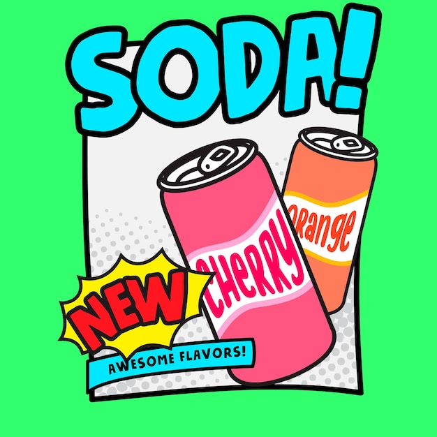 Vector soda de cereza y naranja en latas