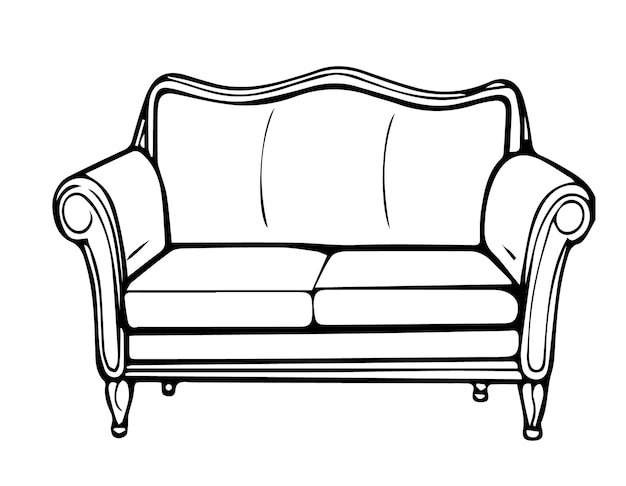 Vector de sofá de silueta negra y blanca